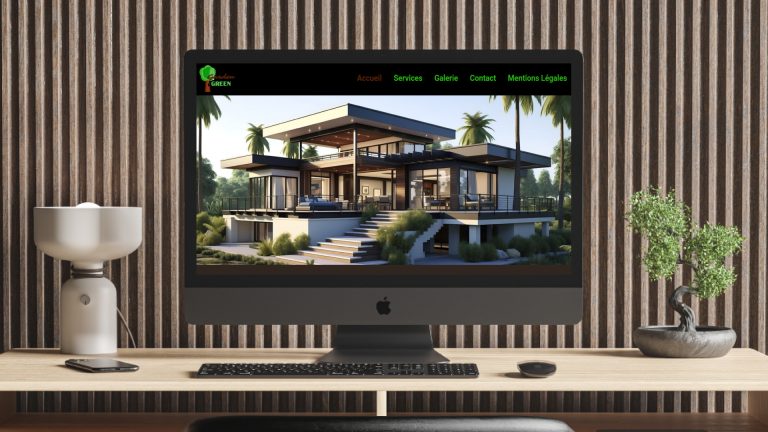 écran de pc sur bureau moderne avec bonzai sur le côté